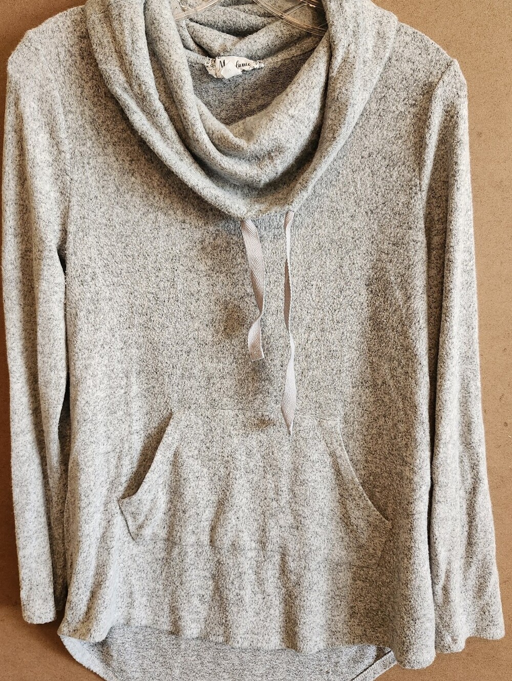 Moondance Cowl Neck Hoodie Sweater Womens M Gray Heather Knit Tunic Pockets